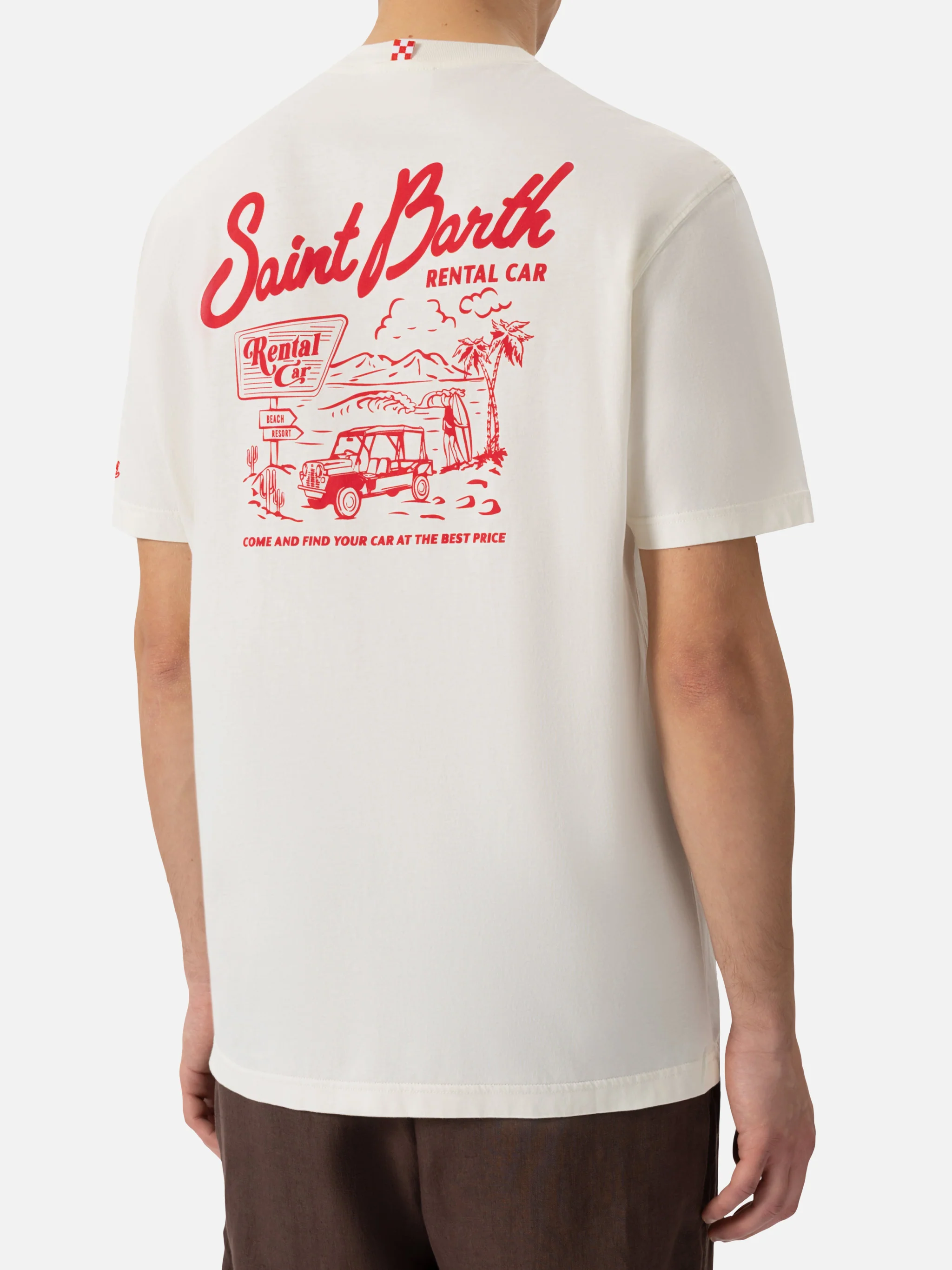 Herren-T-Shirt aus Bio-Baumwolle mit Saint Barth-Mietwagenaufdruck