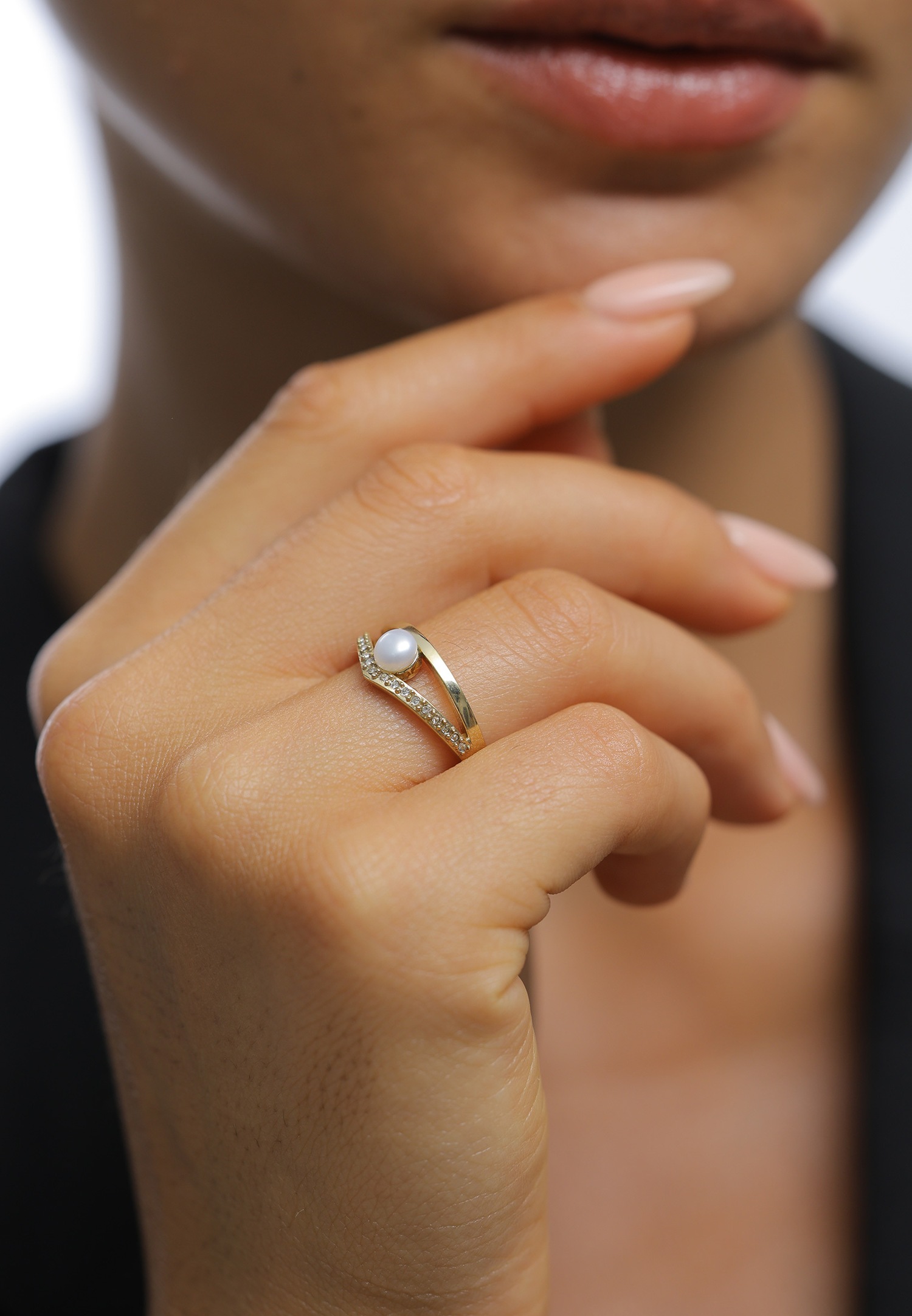 Elli Femmes Élégant Géo Design avec Perle de Culture d'Eau Douce et cristaux en argent sterling 925 plaqué or