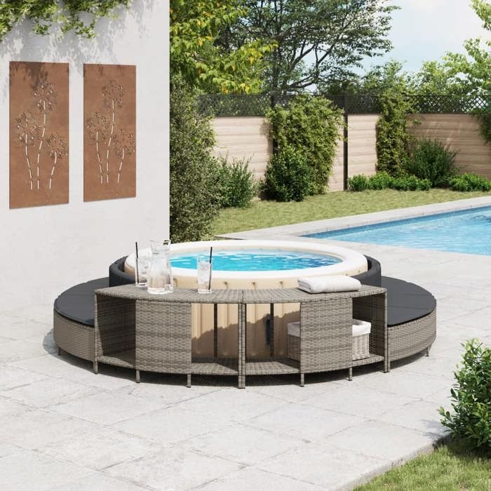 Estantes de almacenamiento para spa vidaXL, 2 unidades, resina de mimbre gris, estante de exhibición, estante de almacenamiento para exteriores, 365619