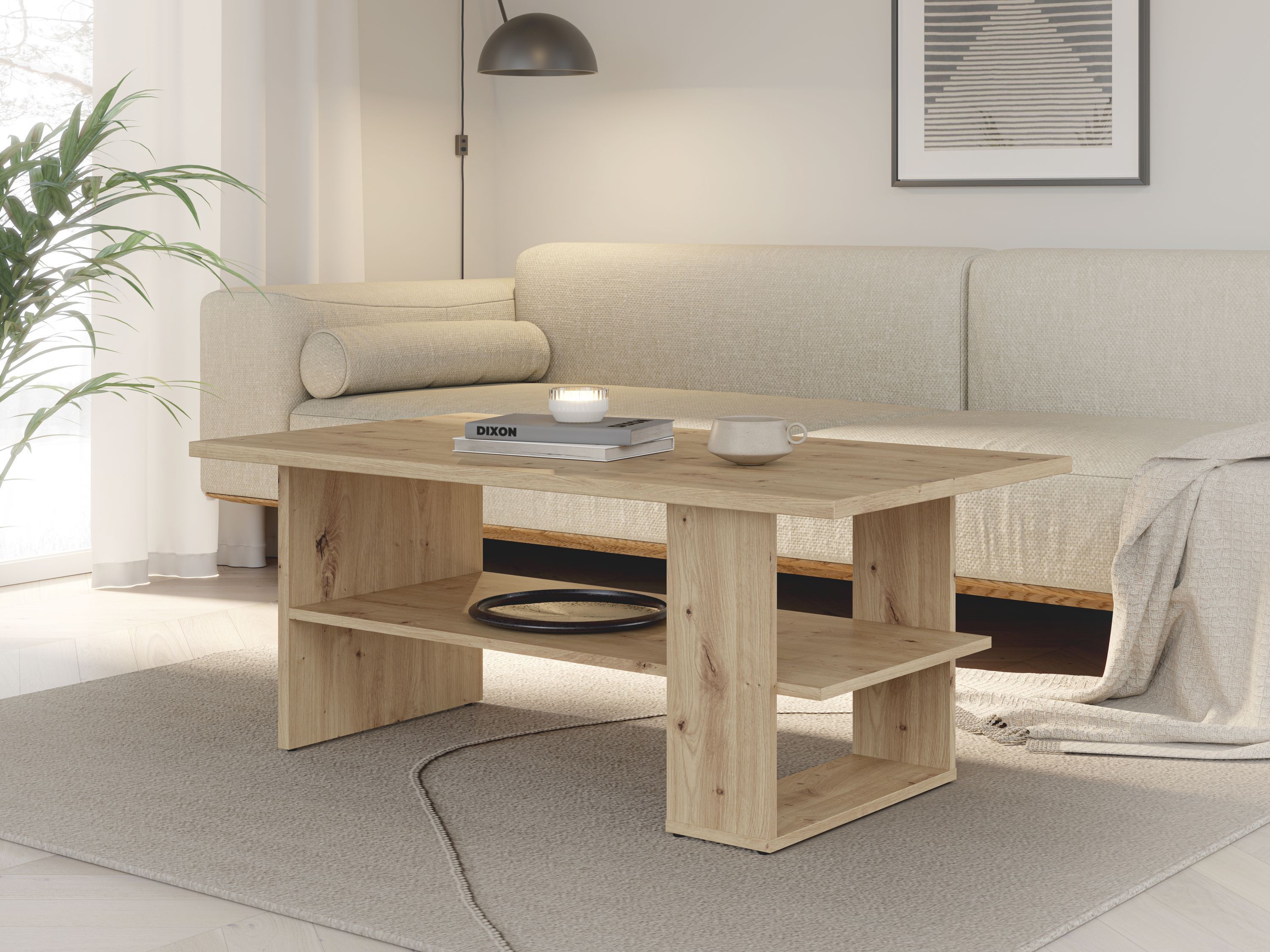 Tavolino rettangolare - TAVOLINI DA CAFFÈ - Finitura rovere artigianale - 2 ripiani - 110 × 60 × 45 cm