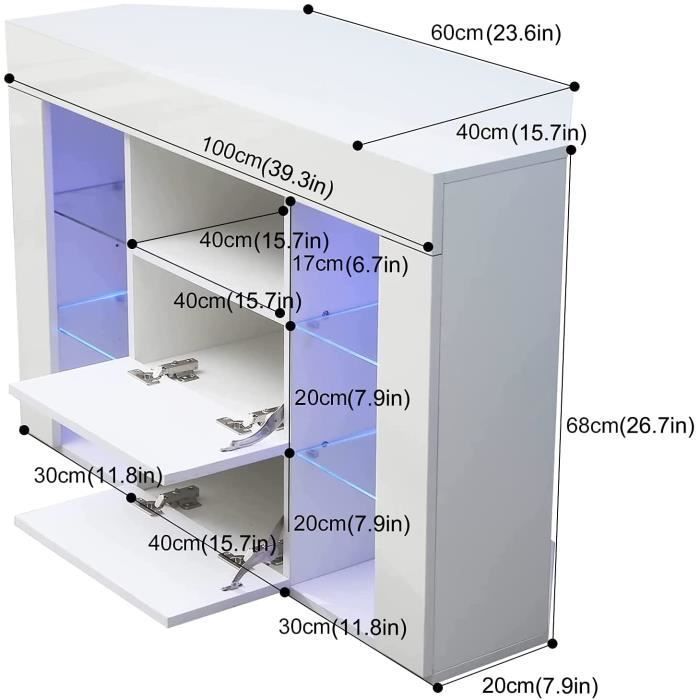 Mueble esquinero blanco para TV - DRIPEX - Moderno - Iluminación LED azul - Estantes de almacenamiento