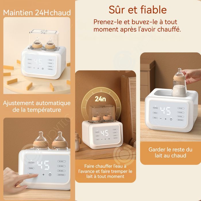 Scaldabiberon sterilizzatore PAS con termostato 24 ore e display LCD per un controllo preciso della temperatura e per prevenire le scottature.
