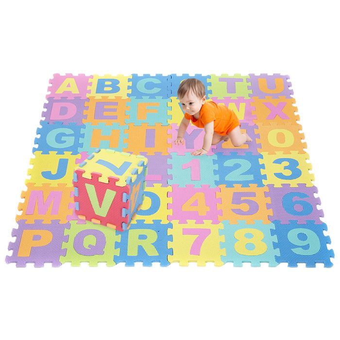 36-delige speelmat voor kinderen, 15,5*15,5 cm - ERROLVES - Zachte EVA-schuim puzzelspeelmat met alfabet en cijfers