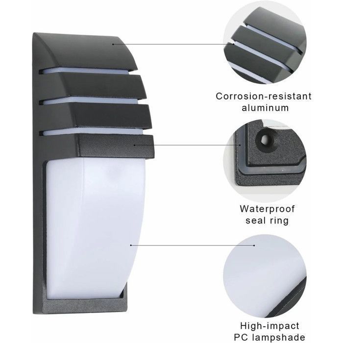 DELIPOP Applique Exterieur/Intérieur LED IP65 Etanche, Applique Murale Intérieure pour Cour, Jardin, Terrasse,2 Pièces 12W - Noir