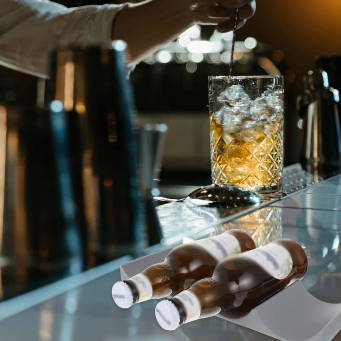 Juego de 2 soportes de silicona para botellas, organizador para refrigerador/mesa/bar, armario de almacenamiento de cerveza/bebidas Cuneary