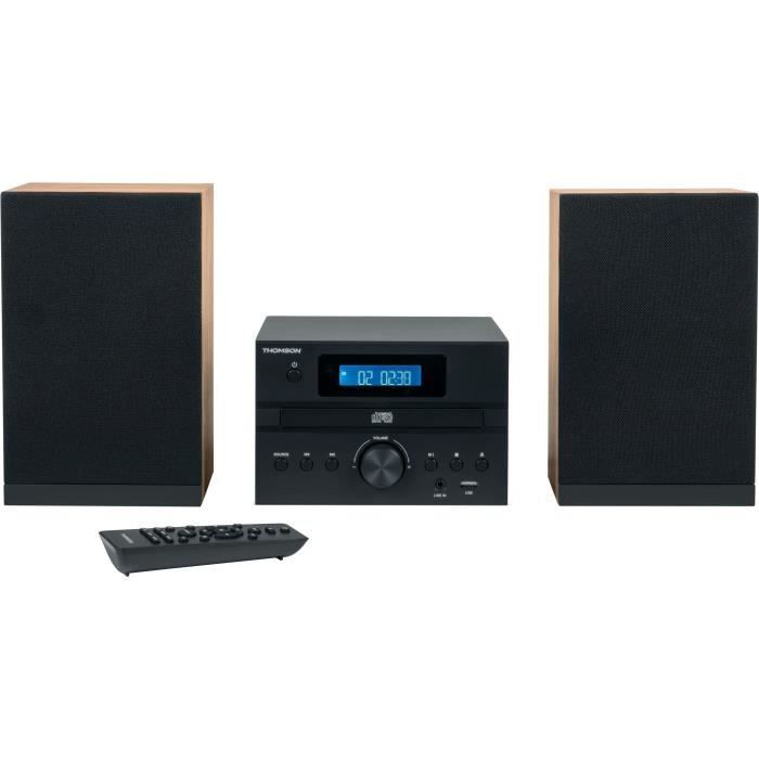 Sistema micro Hi-Fi Bluetooth - THOMSON - Legno/Nero - Radio FM/CD/MP3/USB, 20W RMS, sintonizzatore FM RDS, jack per cuffie, telecomando, alimentatore 230V