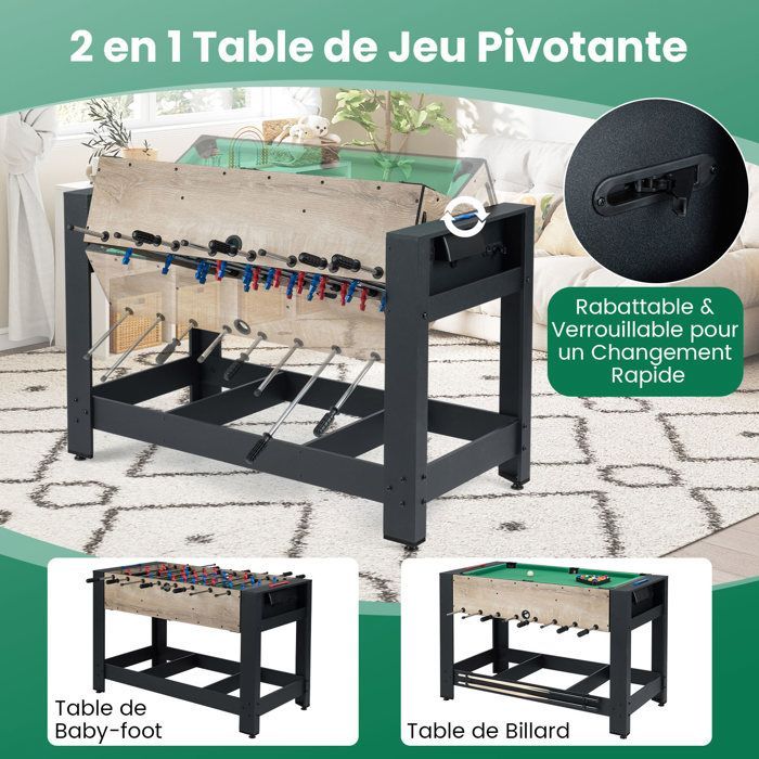 Mesa multijuegos 2 en 1 COSTWAY - Futbolín y billar para niños - 93 x 52 cm - Accesorios: 2 bolas, 2 tacos, triángulo, cepillo, tiza - Para adolescentes