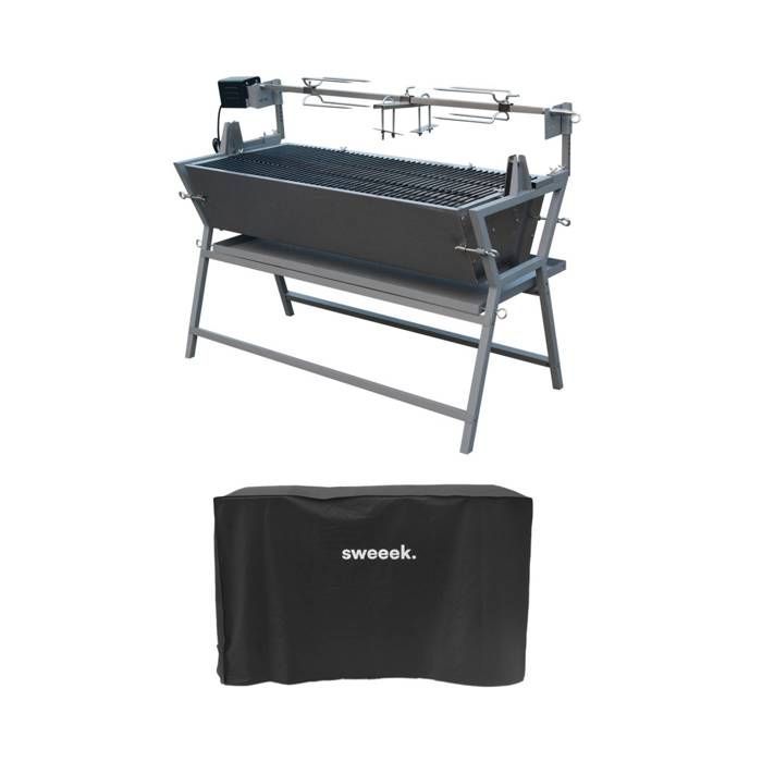 Motorized tilting charcoal rotisserie in stainless steel with spit and cover MATHURIN WITH COVER