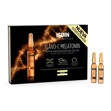 Isdinceutics Flavo-C Melatonin Night Recovery Serum Ampoules, Repairing Night Serum with Melatonin, 10 ampoules.
