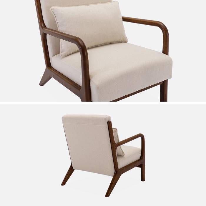 Sillón escandinavo en madera de caucho teñida de nogal y tejido LORENS.