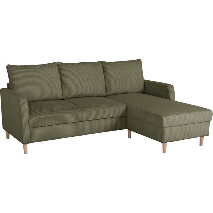 Vaste hoekbank - 3-zits - CHIPY - Lincoln Khaki stof - Poten van natuurlijk hout - 192 x 82 x 138 cm