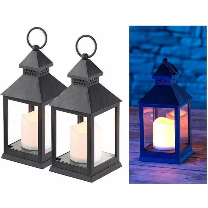 Lanterne LED - Lunartec - Noir - Effet flamme vacillante - Lot de 2 - Minuteur intégré