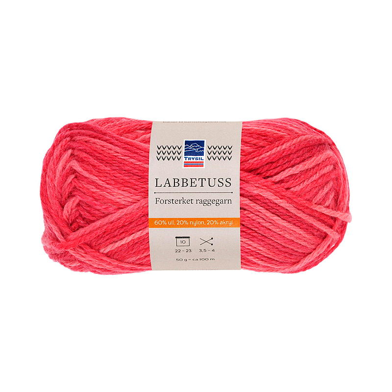 Trysil Labbetuss garen, wolmix 60% wol, bessenrode print