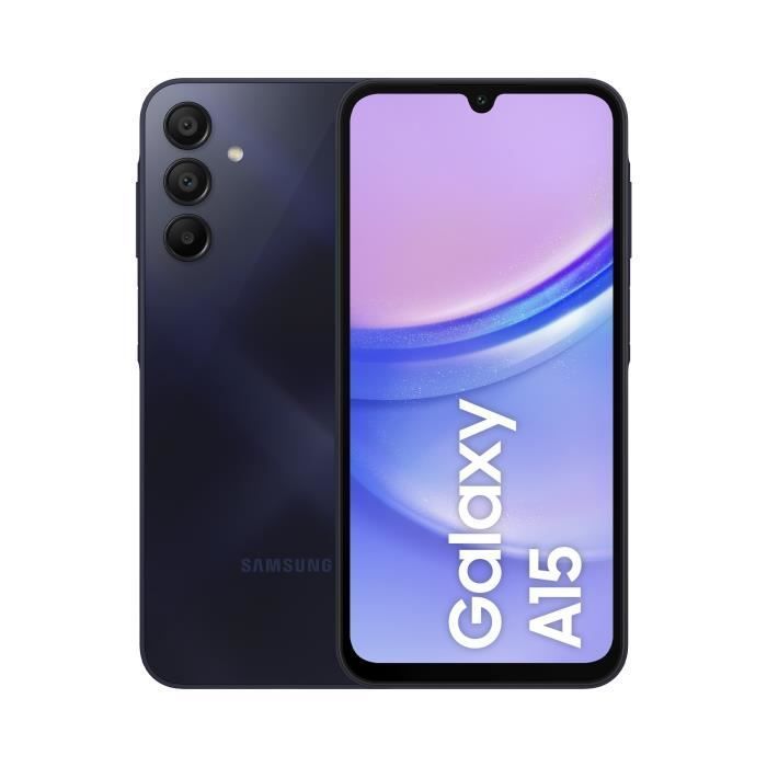 Smartphone Samsung Galaxy A15 4G de 128 GB, color azul medianoche.