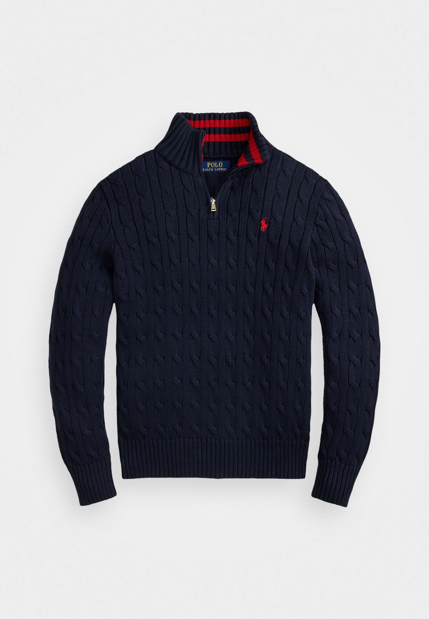 Pull Polo Ralph Lauren en maille torsadée de coton à quart de zip - Bleu marine