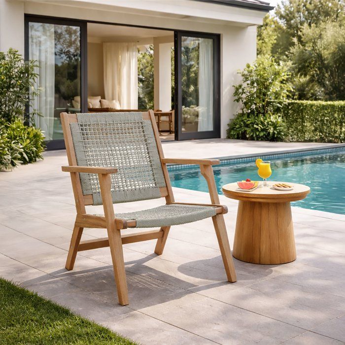 Sillón bajo de jardín - MERIDA - Madera de acacia con certificación FSC - Cuerda trenzada - 60 x 76 x 73 cm - Verde caqui