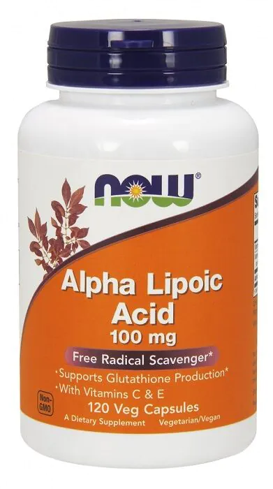 Now Foods Kwas alfa-liponowy, witamina C i witamina E 100 mg, Kapsułki