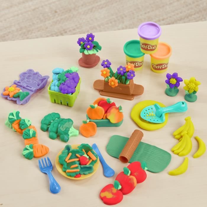 Play-Doh My Little Garden, set di pasta modellabile per coltivare fiori e frutti con accessori, età 3+