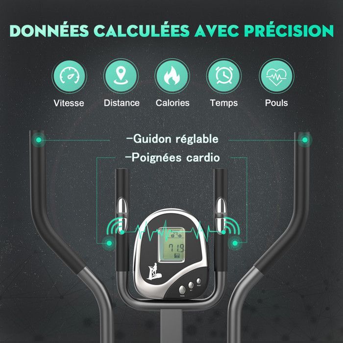 Bicicleta elíptica 2 en 1 para uso doméstico. Resistencia de 180°, peso máximo 120 kg. Pantalla LCD, tamaño compacto ideal para familias y apartamentos, color negro.