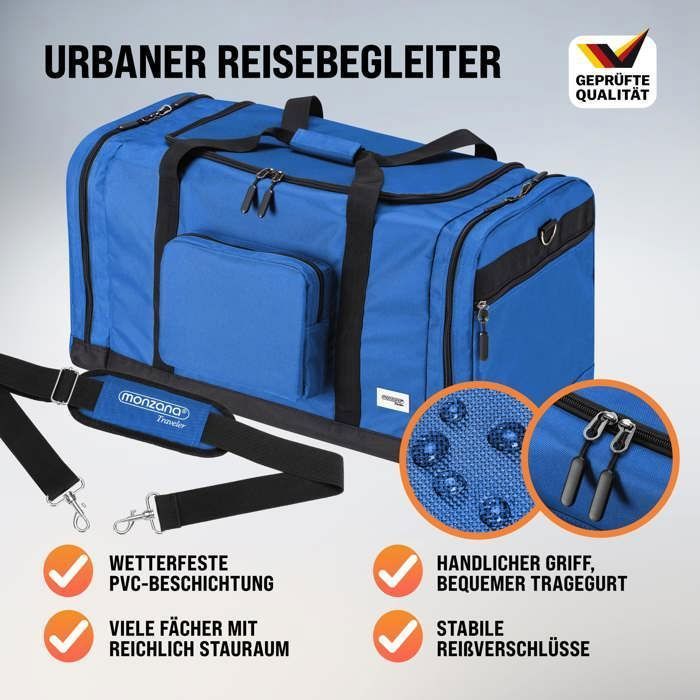 MONZANA® Travel Bag, Blue Sports Bag, 90L, Fitness, Football, Transport, Removable and Adjustable Shoulder Strap, Weekender Duffel Bag