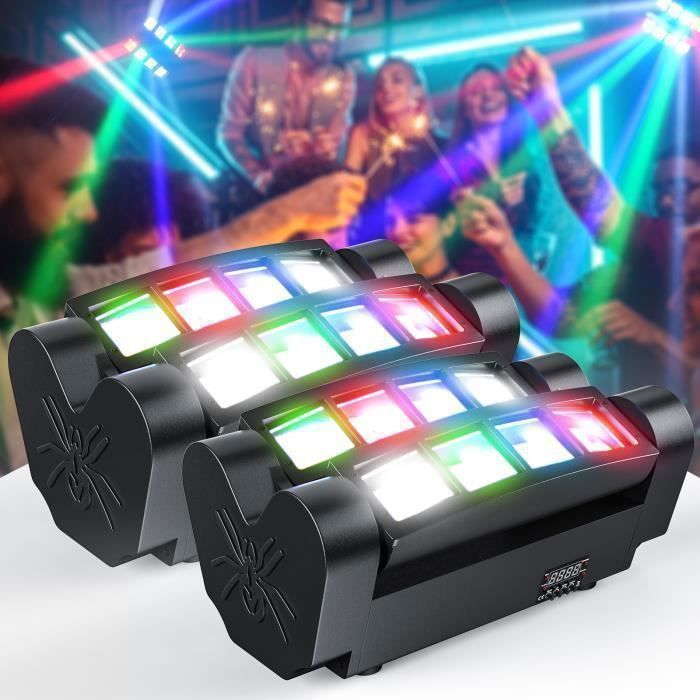 JAJALUYA 2 pezzi 60W LED Testa mobile Disco Spider Luce DMX RGBW 4 in 1 Illuminazione da palcoscenico Controllo vocale Spettacoli di luci DJ Festa Bar