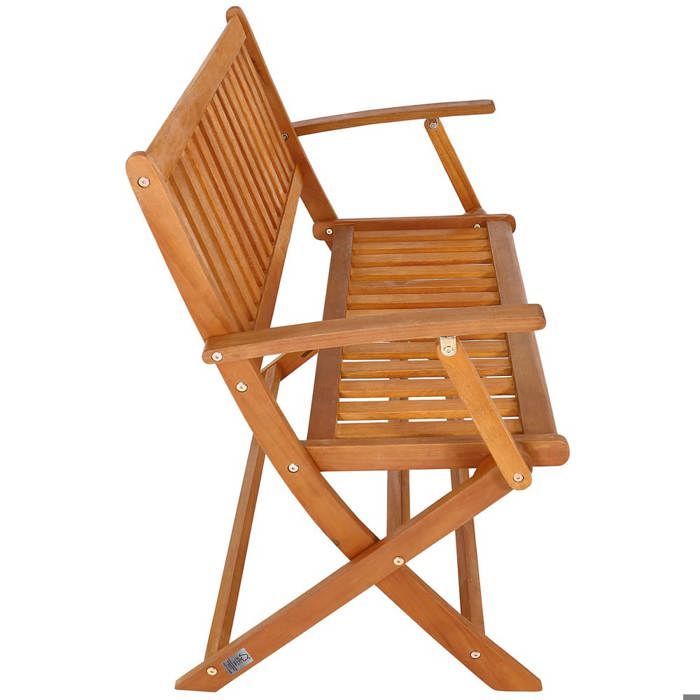 Banco de jardín plegable, madera de eucalipto con certificación FSC®, 2 plazas, 4 patas resistentes, banco de madera preaceitado para patio, balcón y otros muebles.