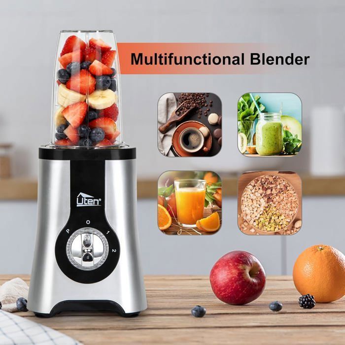 UTEN Smoothie Blender 1.25L, Blender Mixer - 380W - 3 Speeds - 2 in 1 - With Stainless Steel Blades