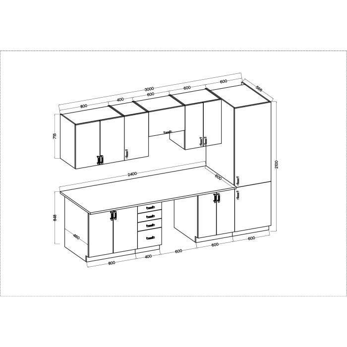 SARA Complete Modular Kitchen - 8 Elements - Sonoma Oak Finish - 300 cm Wide - Worktop Not Included