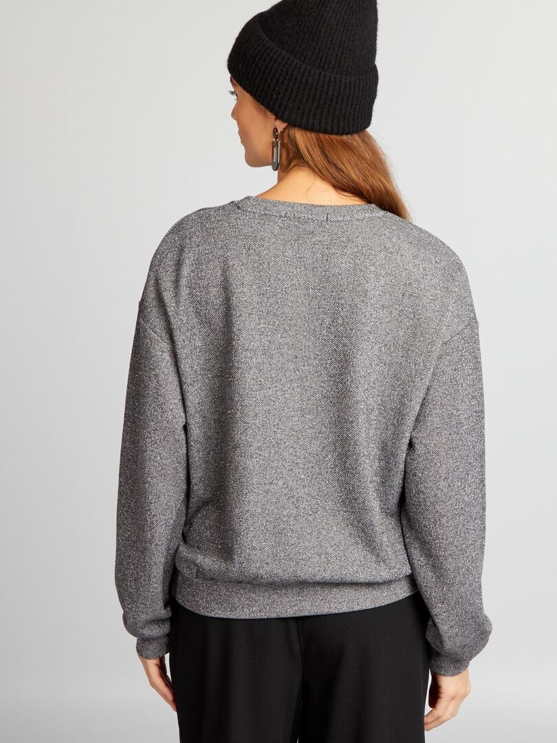 Sweatshirt met ronde hals en pailletten - ZWART