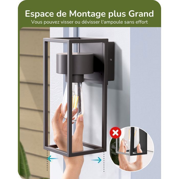Aplique de pared EDISHINE para interior/exterior, gris oscuro, resistente al agua IP44, casquillo E27, requiere bombilla, iluminación de pared para exteriores.