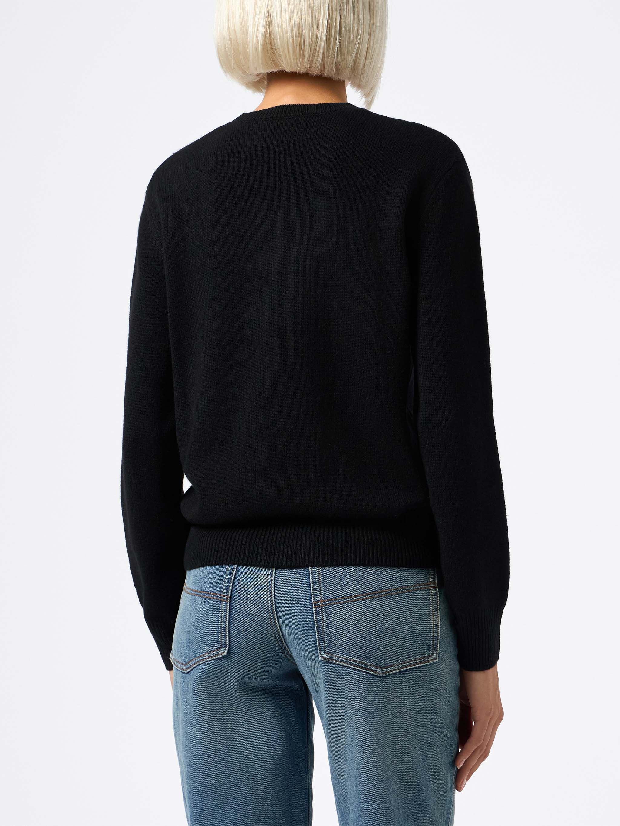 Suéter negro con estampado de diamantes de imitación para mujer de New Queen. Soy demasiado caro.