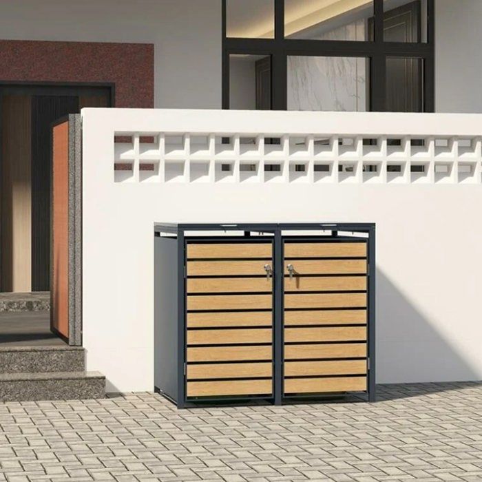 Caja doble para contenedores - 2 x 240 L - acero antracita/efecto madera