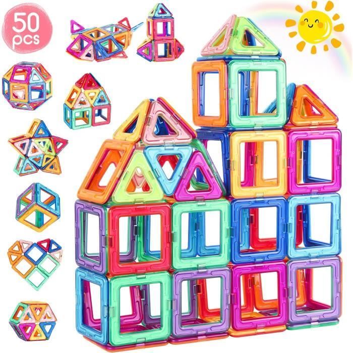 Jeux éducatifs - DARMOWADE - Blocs de Construction Magnétiques - 50 pièces - Portable - Flexible