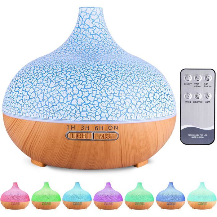 Diffuseur d'Huiles Essentielles,550ml Ultrasonique Humidificateur Diffuseur Aromathérapie Electrique avec Télécommande,7 Couleurs