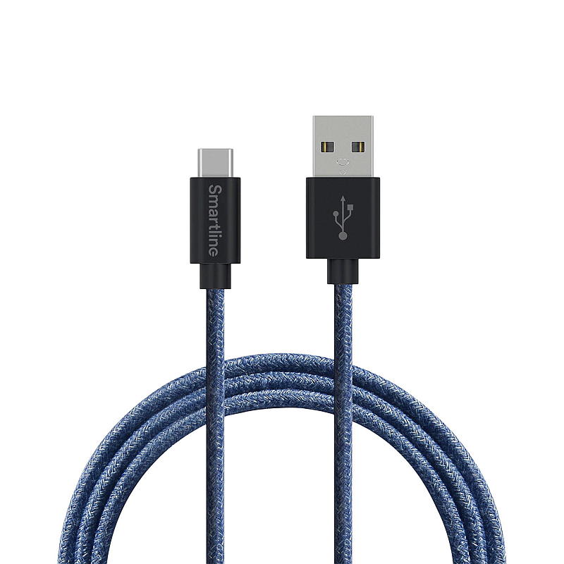 Cavo di ricarica Smartline da 2 m da USB-A a USB-C blu Fuzzy