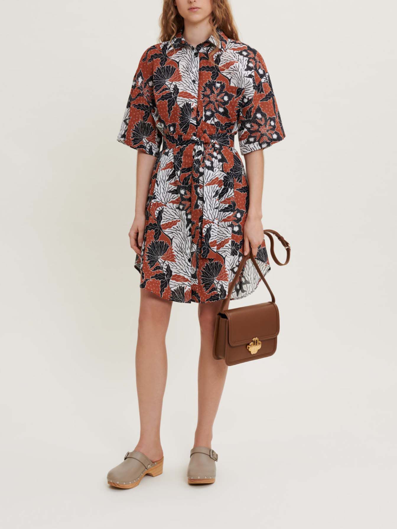 Jurk van katoenchiffon met print, etnisch terracotta