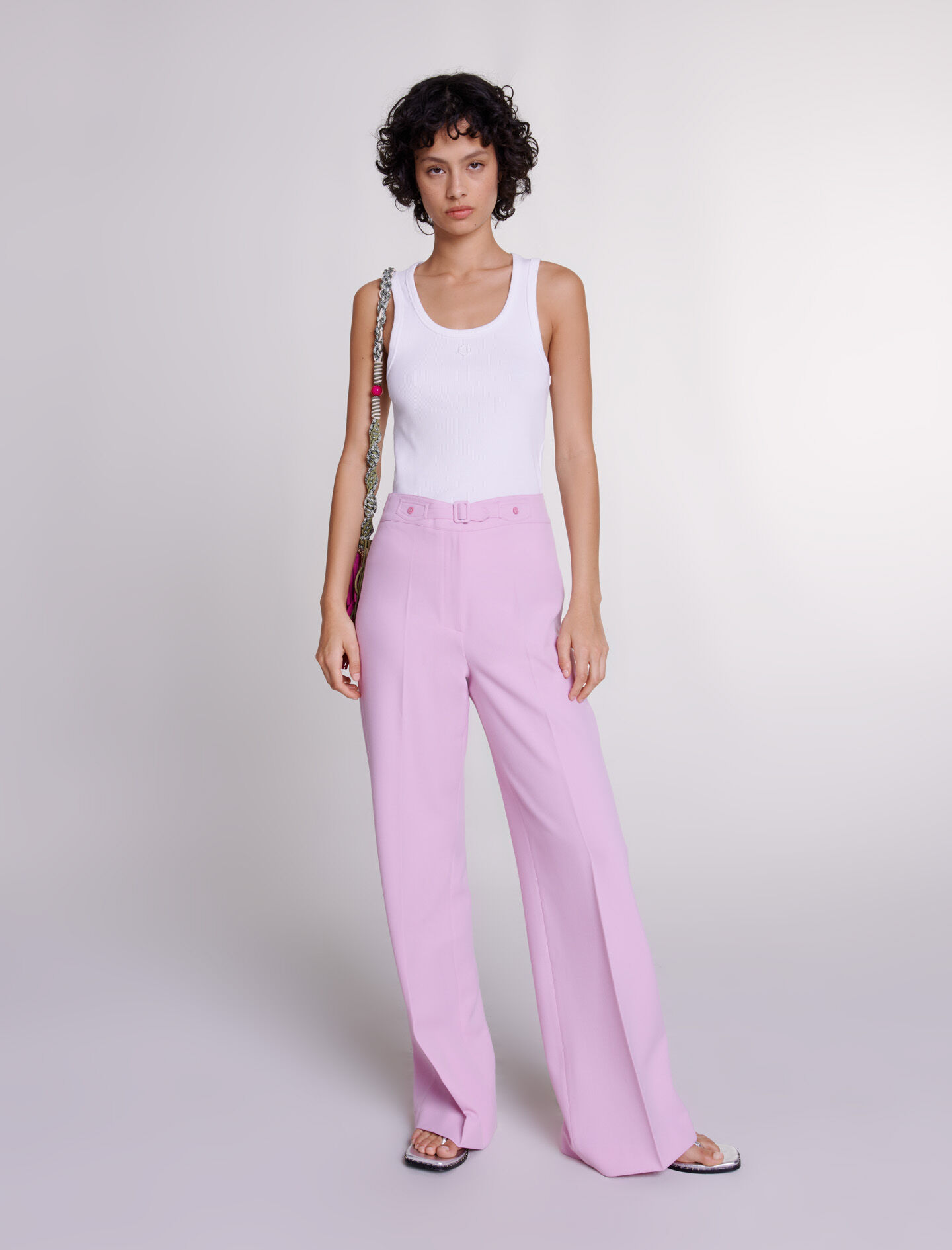 Pantaloni de costum cu croi larg - Roz deschis