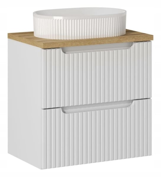 Szafka Z Umywalką 60 cm BLAT DĄB SZUFLADY Ryfle NOVA WHITE