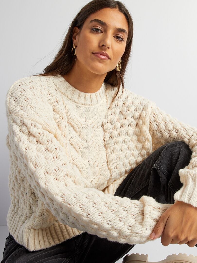 Sweter dzianinowy - kremowy