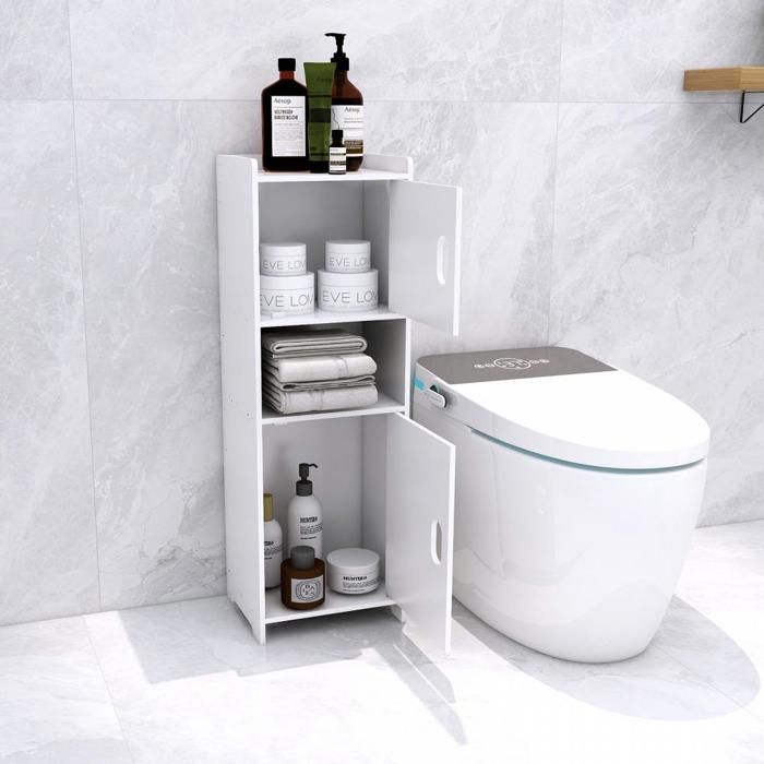 Organizador de baño, armario de baño con dos puertas y un compartimento, 24*20*72cm.