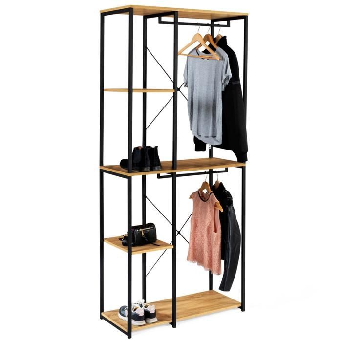 IDMARKET DETROIT dubbele kledingkast met planken, 90 cm breed, industrieel design