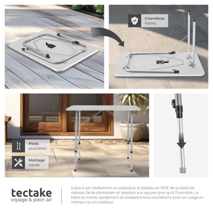 Mesa de camping - TECTAKE - JULIAN, plegable y compacta, con patas telescópicas, 80 x 60 x 68 cm - Gris