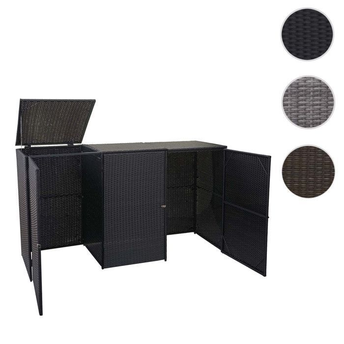 Copertura per 3 bidoni HWC-E25, copertura in polyrattan per 3 bidoni da 120 litri - marrone