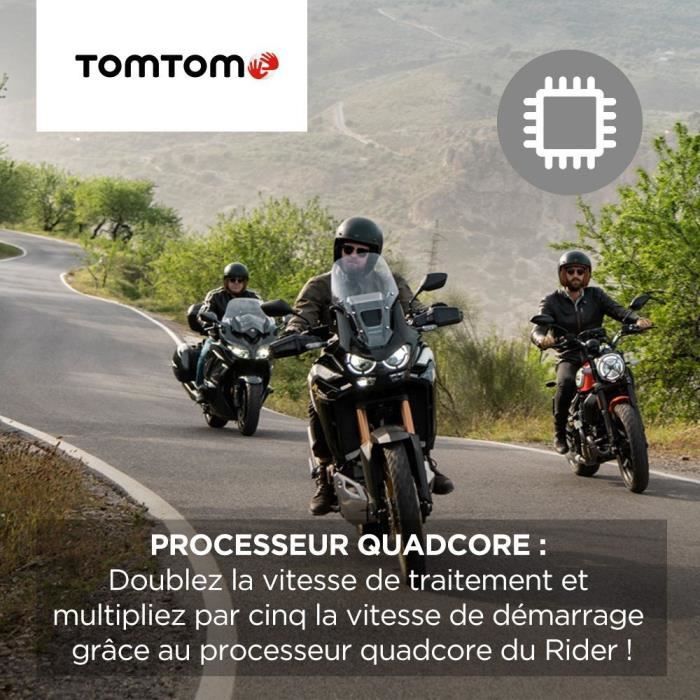 GPS para motocicleta TomTom RIDER 550 Premium Pack: pantalla de 4,3 pulgadas, mapa mundial, información de tráfico TomTom, alertas de zonas peligrosas, llamadas manos libres.