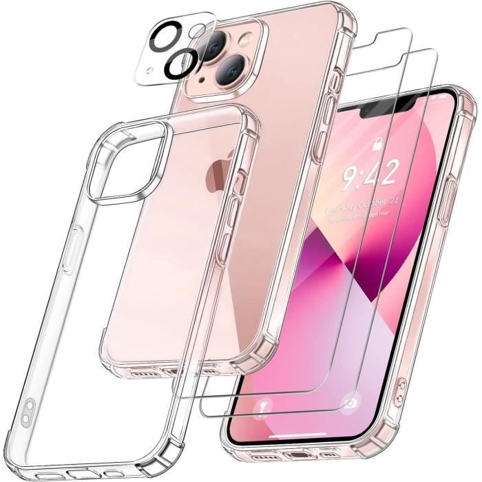 Coque pour iphone 14 et 2 vitres verre trempé + verre caméra Silicone transparent HD MASSILIA TECH