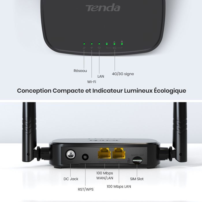 Router Wi-Fi Tenda 4G LTE 300 Mbps, scheda Nano SIM, box Wi-Fi 4G, 2 antenne esterne, porta Fast Ethernet, Plug & Play (4G03 Pro)