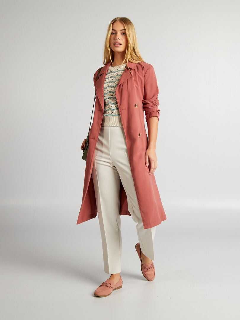 Zachte trenchcoat met riem - ROOD