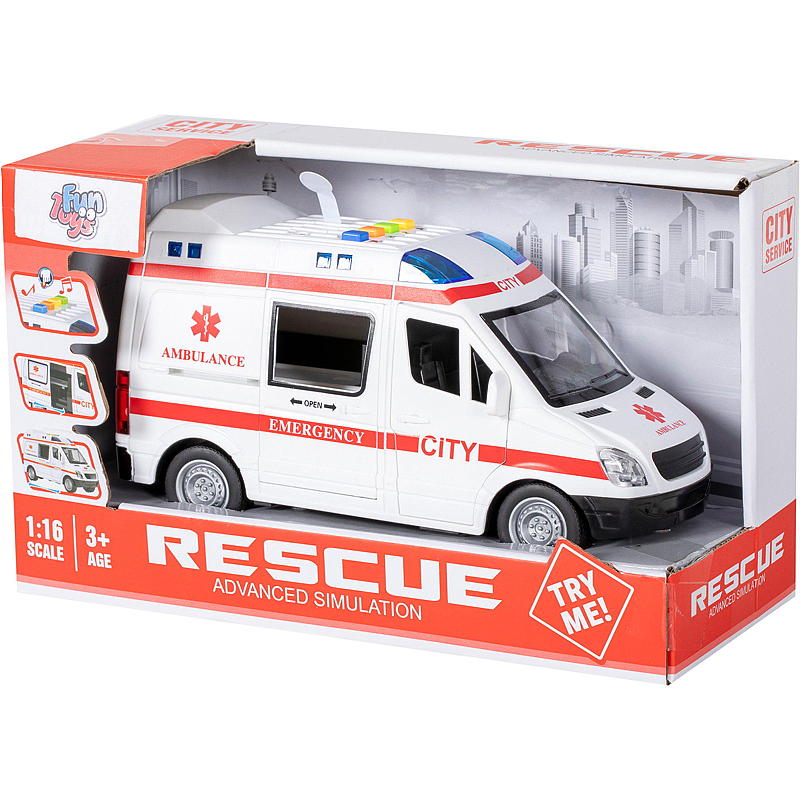 FunToys Ambulans storlek 1:16 självgående