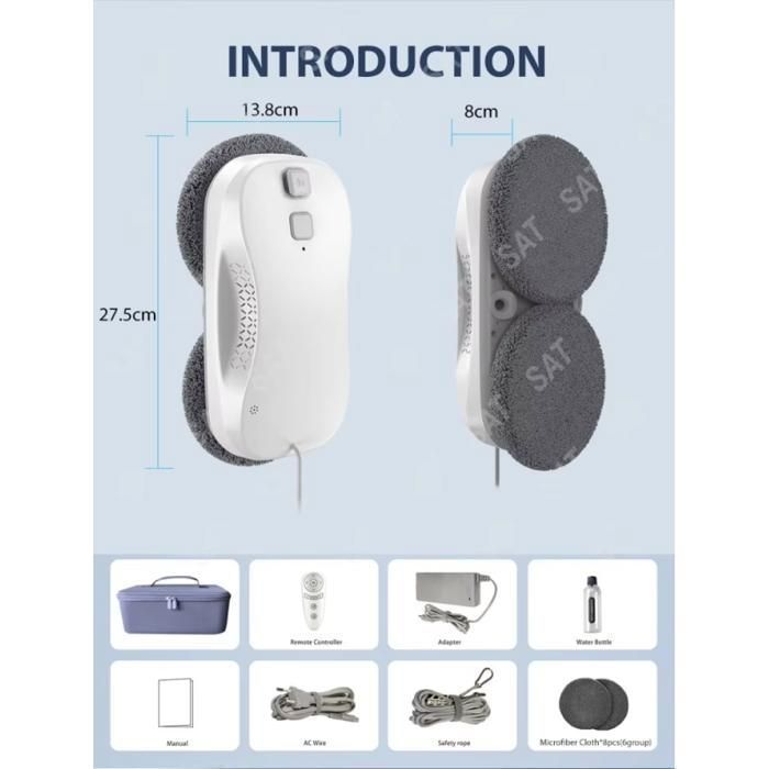 Electric Window Cleaning Robot - Dual Water Spray, 60ml Water Tank - 3 Automatic Modes, Remote Control