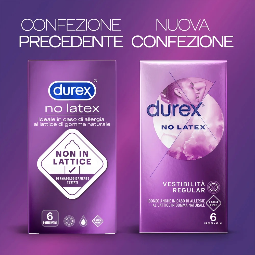 Preservativos Durex sin látex, 6 unidades sin látex.